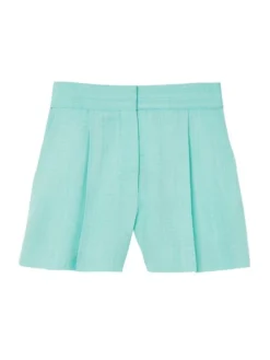 Sandro Benjamin Pleated High-Waisted Shorts Turquoise