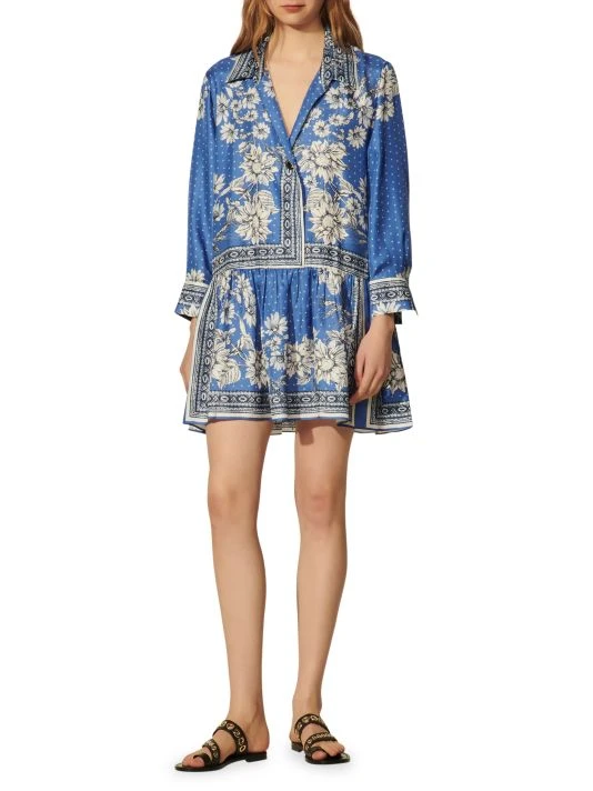 Sandro Chloe Patchwork-Print Silk Shirtdress 4 Sandro Chloe Patchwork-Print Silk Shirtdress - Image 2