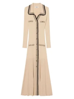 Sandro Alexandrine Knit Midi Dress Beige