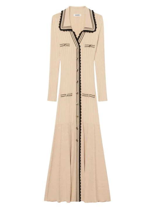 Sandro Alexandrine Knit Midi Dress Beige 5 Sandro Alexandrine Knit Midi Dress Beige - Image 3