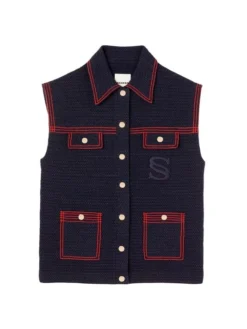 Sandro Clovis Contrast-Trim Tweed Vest