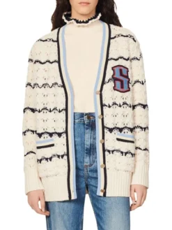 Sandro Ludvik Crocheted Logo Patch Cardigan -Sandro Sales Shop unnamed file 393