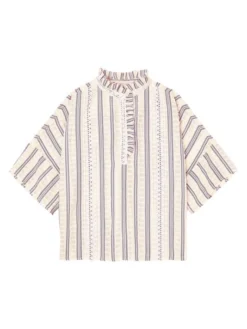Sandro Tomi Striped Lace-Trim Top