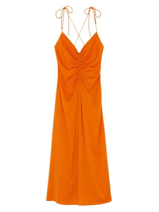 Sandro Praline Ruched Slip Dress Tomato Orange 4 Sandro Praline Ruched Slip Dress Tomato Orange - Image 2
