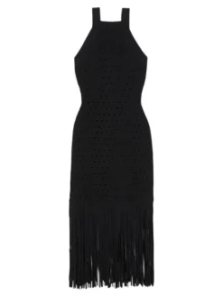 Sandro Susanne Knit Fringe-Trim Dress