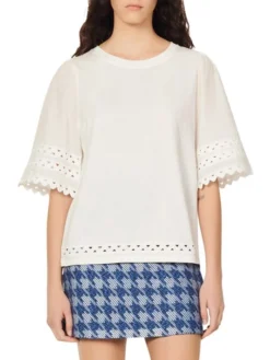 Sandro Belize Eyelet-Embellished T-Shirt -Sandro Sales Shop unnamed file 513