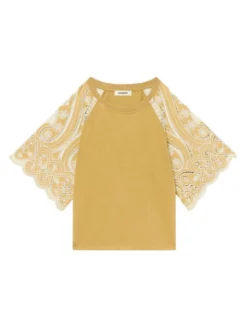 Sandro Lecci Guipure-Sleeve T-Shirt