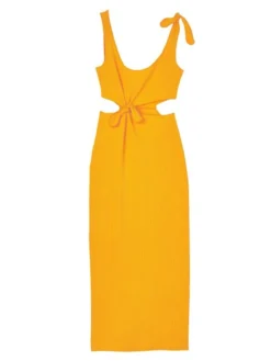 Sandro Lolie Ribbed Cut-Out Midi Dress