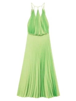Sandro Noelia Pleated Midi Dress Apple Green