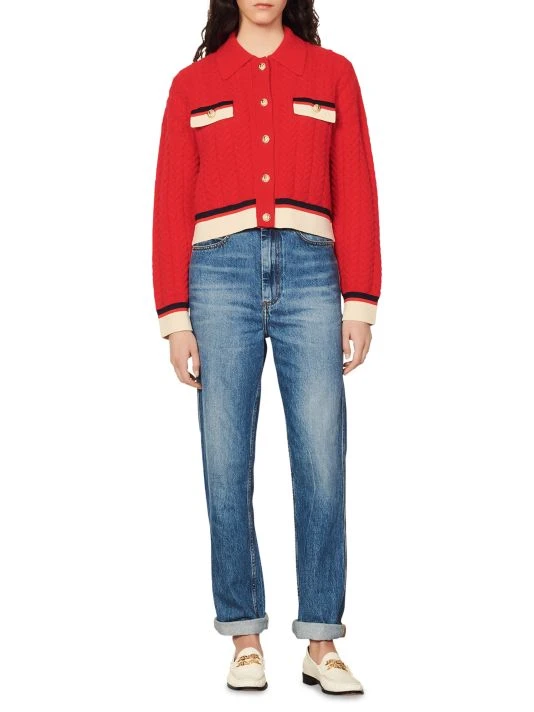 Sandro Driss Wool Cable Knit Cardigan Red 4 Sandro Driss Wool Cable Knit Cardigan Red - Image 2