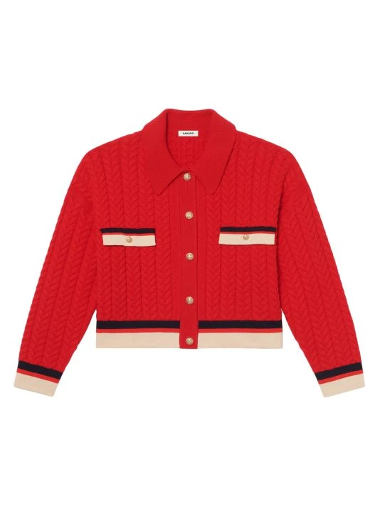Sandro Driss Wool Cable Knit Cardigan Red 6 Sandro Driss Wool Cable Knit Cardigan Red - Image 4