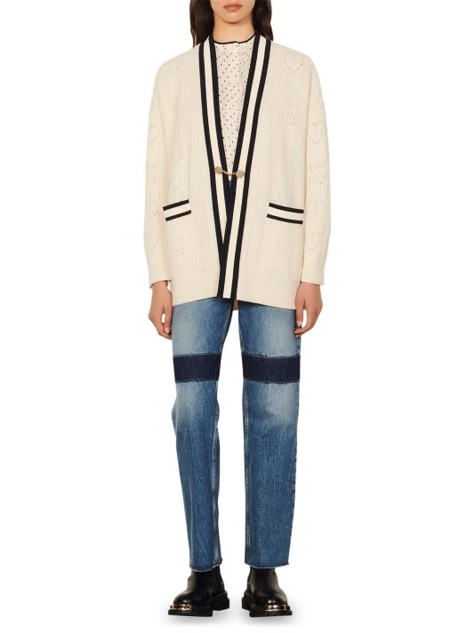 Sandro Contrast-Trim Pointelle Cardigan 4 Sandro Contrast-Trim Pointelle Cardigan - Image 2