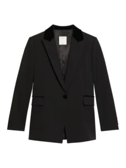 Sandro Velvet-Trim Tailored Blazer