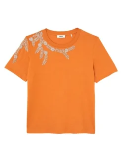 Sandro Embellished Cotton T-Shirt Orange -Sandro Sales Shop unnamed file 866