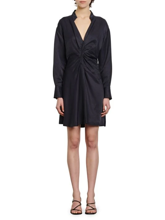 Sandro Celia Ruched Shirtdress Navy 4 Sandro Celia Ruched Shirtdress Navy - Image 2